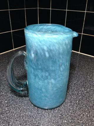 Hand Blown Light Blue Frosted Art Glass Pitcher/vase 8.  5 Inch Tall