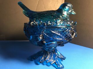 Westmoreland Glass Bird In A Nest Candy Bowl With Lid Brilliant Blue