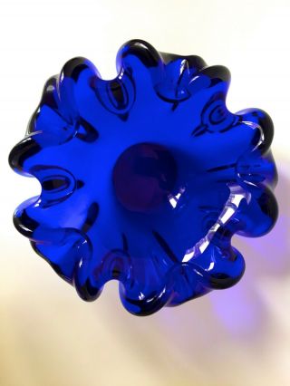 Vintage Mid - Century Murano Art Glass Cobalt Blue Clear Heavy Bowl Dish Ashtray 3