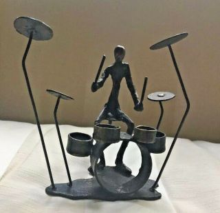 Drummer Statue Jazz Band Sculpture Musician Figurine Bronze Metal Figure
