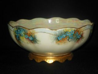 T&v Limoges Century Hand Painted Punch Bowl Blue Forget Me Knot Flowers 1901