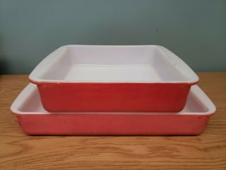 Vintage Pyrex Pink Flamingo 222 & 232 2 Qt Lasagna & 8 Square Baking Dish Cass.