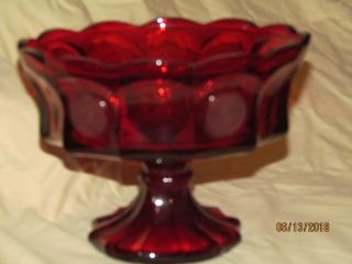 Vintage Fostoria Glass Red " 1887 Eagle & Torch " Coin Dot Pattern Pedestal Bowl