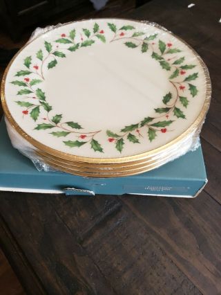 4 Lenox Christmas Holiday Salad Plates 8 " Holly Berry American By Design