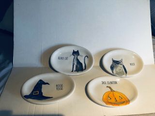 Rae Dunn Halloween 6” Plates Scaredy Cat,  Owl,  Witch 