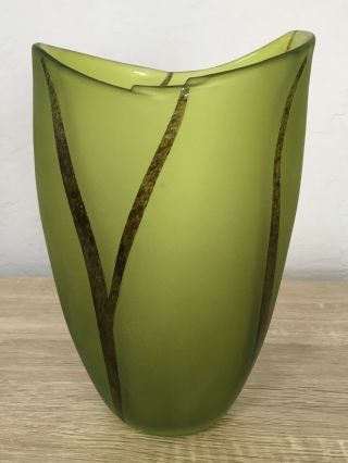 Large Art Glass Green Vase Signed Salatino Gandolfo 2003 9 "