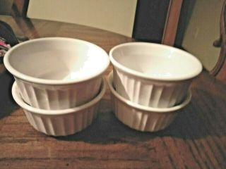 Corning Ware Set Of 4 French White Round Souffle Ramekins Baking Dish Cups 7 Oz