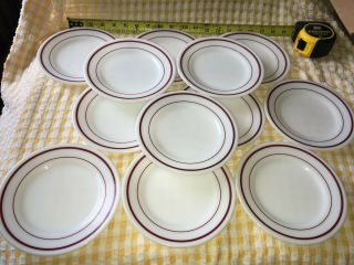 12 Vtg Pyrex Tableware 704 Milk Glass 6 - 7/8 " Side Plate Red Stripe Usa Corning