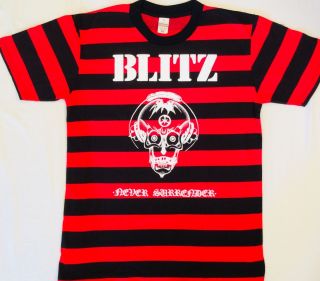 Blitz Never Surrender Stripe Black/red T - Shirt Mens All Size S - Xl Punk