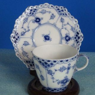 Royal Copenhagen Blue Fluted Full Lace - 1038 - Demitasse Cup And Saucer