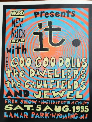 Vintage Goo Goo Dolls Jewel Dwellers Caulfields Concert Poster 1995 Neon Glo