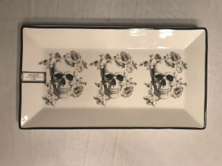 Ciroa Wicked Floral Black Roses Skull Halloween Large Serving Platter Tray 14 "