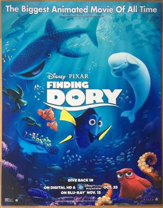 Finding Dory Dvd Movie Poster 1 Sided Mini 22x28 Disney