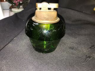Vintage Green Glass Table Lighter,  Great