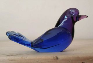 Murano Glass Vintage Blue Purple Dove Bird Paperweight Label 1960 