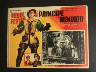 1950s The Prince And The Pauper Mexican Movie Lobby Card Errol Flynn