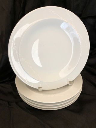 Set Of 5 Denby White Trace 9 1/2 " Salad/dessert Plates Embossed Raised Willow