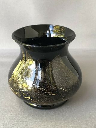 Stuart Strathearn Art Glass Black Gold Fleck Inclusions Small Dump Vase Pot