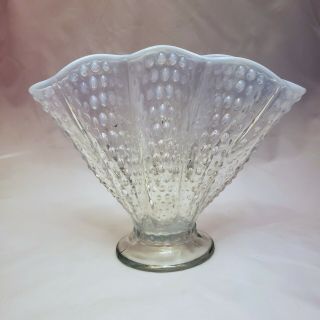 Vintage 1940s Fenton French White Opalescent Hobnail Large Fan Vase 8 " H X 10 " W