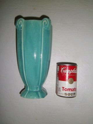 Vintage McCoy Art Deco Turquoise Green Glossy Vase 9.  25 Scroll over 1940 ' s USA 2