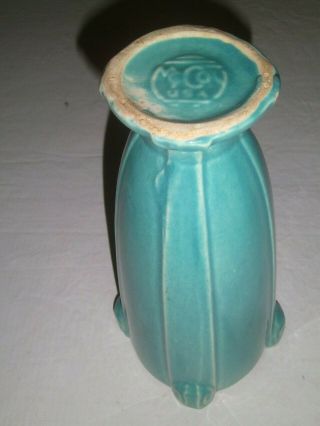 Vintage McCoy Art Deco Turquoise Green Glossy Vase 9.  25 Scroll over 1940 ' s USA 4