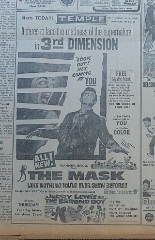 Large 1961 Newspaper Ad For The Mask - Face The Madness Of The Supernatural