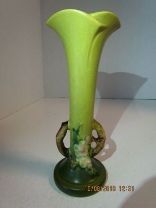 Roseville Art Pottery Green Apple Blossom Pattern Slender Flower Bud Vase 379