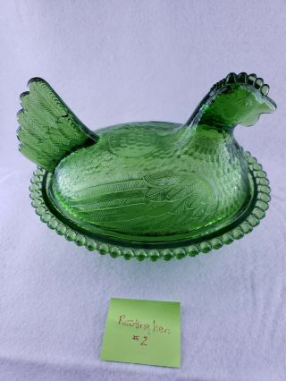 Vintage Indiana Glass Light Green Nesting Hen Covered Candy Dish 2