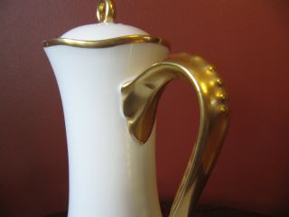 Antique M Redon Limoges France Chocolate Coffee Pot Heavy Gold Trim Stunning 5