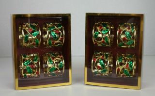 8 Lenox Gold Holly Berry Metal Napkin Rings Christmas Enameled Red Green Cut Out