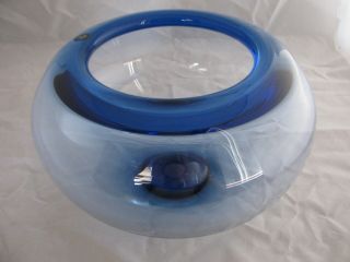 MCM Royal Copenhagen Danish Blue Glass Bowl Mid Century Modern 10 Inches 2