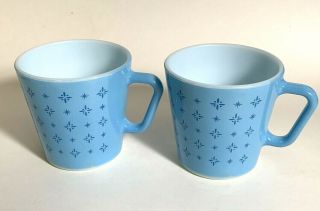 Set Of 2 Vintage Pyrex Blue Foulard Mugs 10 Ounce Cup 1410