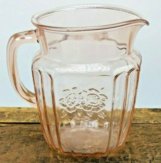 Anchor Hocking Mayfair Open Rose Pink Depression Glass Pitcher - 6 "
