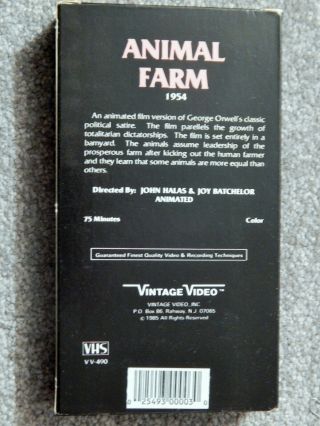 ANIMAL FARM (VHS 1980s) 1954 ANIMATED FEATURE FILM OF GEORGE ORWELL CLASSIC BK 2
