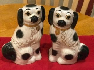 Antique Gilt Matching Paired Set Of Staffordshire Spaniel Dog Figures Mantle Set