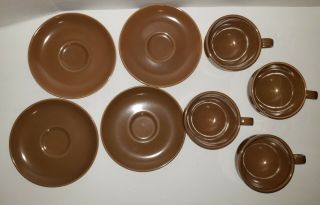 Set of 4 Vtg Russel Wright Iroquois Tea Cups & Saucers Apricot Casual China 3