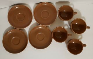 Set of 4 Vtg Russel Wright Iroquois Tea Cups & Saucers Apricot Casual China 4