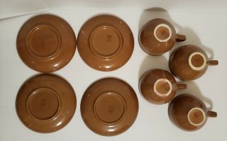 Set of 4 Vtg Russel Wright Iroquois Tea Cups & Saucers Apricot Casual China 5