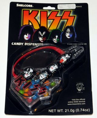 Kiss Band Shelcore Guitar Shape Candy Dispenser 2000 No Creases Back Card