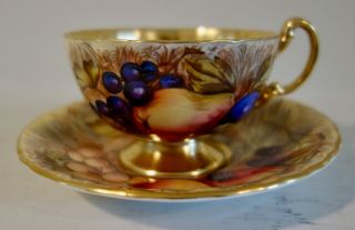Aynsley Tea Cup/saucer Signed D.  Jones Orchard Fruits Gold