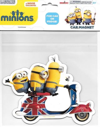 Minions Movie Scooter Minions And British Flag Large Car Magnet,