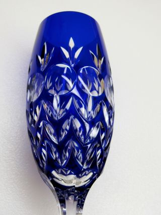 Vtg Bohemian (czech) Cobalt Blue Cut To Clear Flute Champagne Glass Goblet Euc