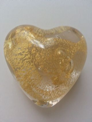 Robert Held Art Glass Heart Paperweight Gold Leaf Signed