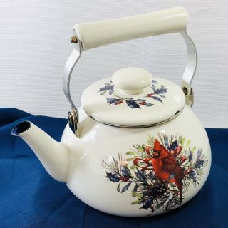 Lenox Winter Greetings Red Cardinal Enamel Tea Kettle Teapot Discontinued 4