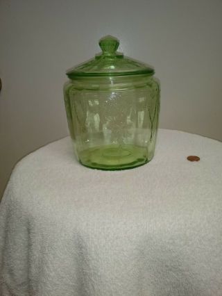 Vintage Anchor Hocking Cameo Green Cookie Jar And Lid
