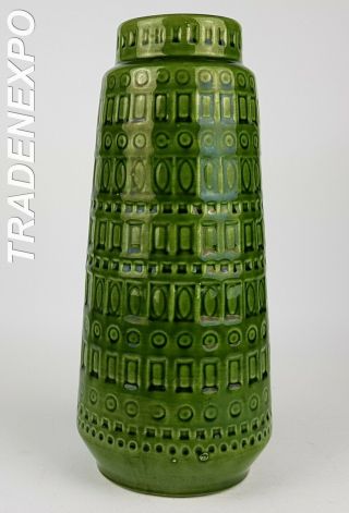 60 - 70s Vintage Scheurich Keramik Green Inka Vase West German Pottery Fat Lava