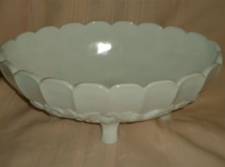 Vintage Indiana Glass Large Oval White Milk Glass 4 - Footed Garland Fruit Bowl