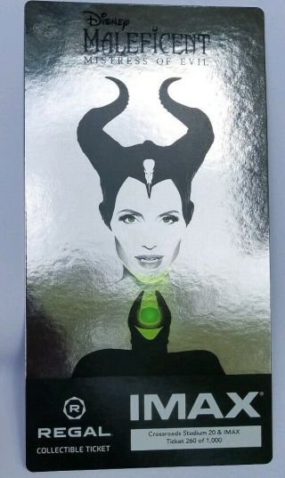 Disney Maleficent Mistress Of Evil Regal Imax Collectible Ticket,  Angelina Jolie