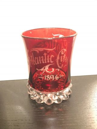 Ruby Stained Flash Souvenir Glass Atlantic City 1896 " Lottie "