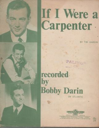 Bobby Darin Rare 1966 Aust Only Oop Orig Sheet Music " If I Were A Carpenter "